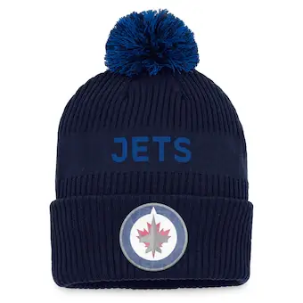 Winnipeg Jets Fanatics Branded AP Draft - Cuffed Knit Hat with Pom - Navy