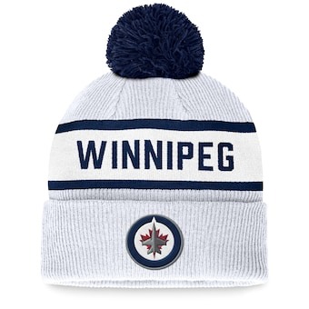 Winnipeg Jets Fanatics Branded Fundamental Wordmark Cuffed Knit Hat with Pom - White