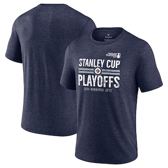 Winnipeg Jets Fanatics Branded 2024 Stanley Cup Playoffs Crease Tri-Blend T-Shirt - Heather Navy
