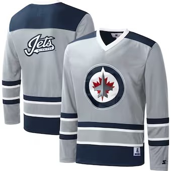 Winnipeg Jets Starter Cross-Check V-Neck - Long Sleeve T-Shirt - Gray